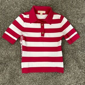 Michael Kors Carmine Pink Stripped Cropped Shirt